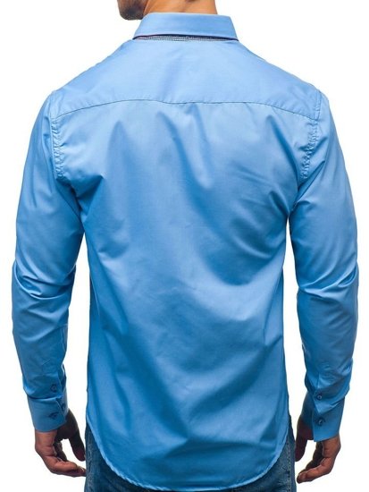 Мъжка елегантна риза с дълъг ръкав небесносиня Bolf 2785