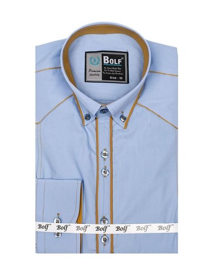 Мъжка елегантна риза с дълъг ръкав небесносиня Bolf 4777