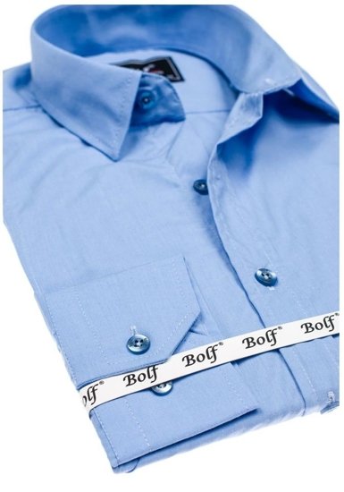 Мъжка елегантна риза с дълъг ръкав небесносиня Bolf 6944
