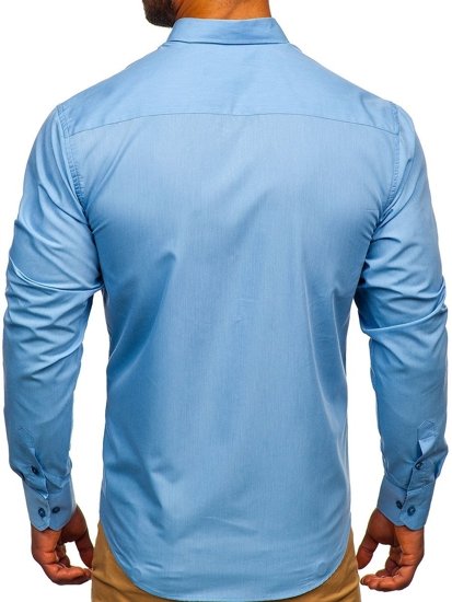 Мъжка елегантна риза с дълъг ръкав небесносиня Bolf 7724