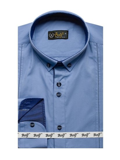 Мъжка елегантна риза с дълъг ръкав небесносиня Bolf 8822