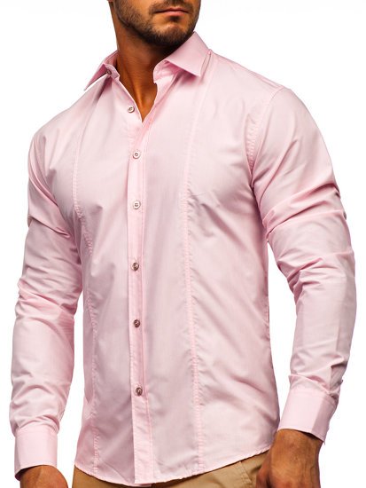 Мъжка елегантна риза с дълъг ръкав розова Bolf 4705G