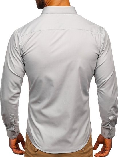 Мъжка елегантна риза с дълъг ръкав светлосива Bolf 0001