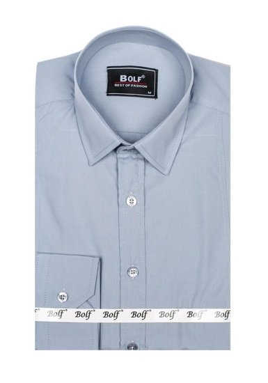 Мъжка елегантна риза с дълъг ръкав сива Bolf 6944