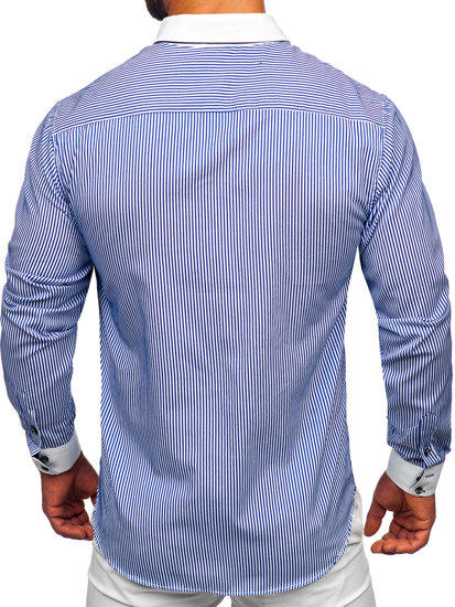 Мъжка елегантна риза с дълъг ръкав синя Bolf 0909