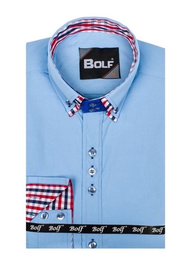 Мъжка елегантна риза с дълъг ръкав синя Bolf 0926