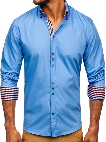 Мъжка елегантна риза с дълъг ръкав синя Bolf 0926