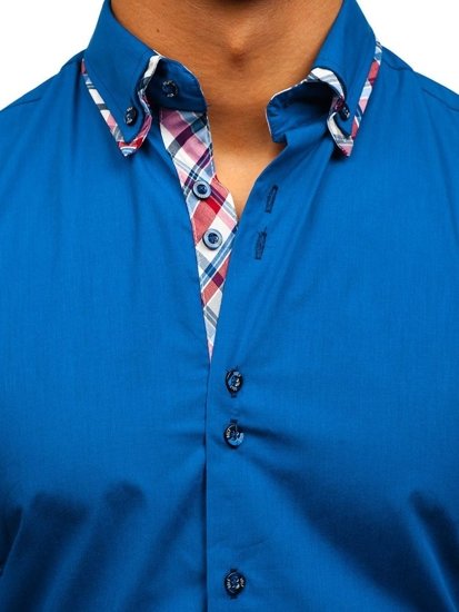 Мъжка елегантна риза с дълъг ръкав синя Bolf 4704-1