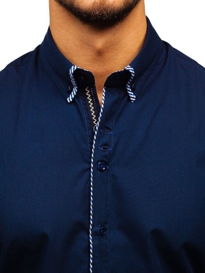 Мъжка елегантна риза с дълъг ръкав тъмносиня Bolf 2701-1