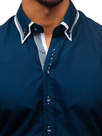 Мъжка елегантна риза с дълъг ръкав тъмносиня Bolf 3704-1