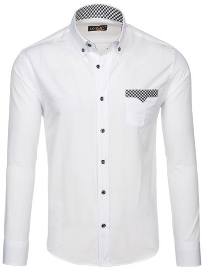Мъжка елегантна риза с дълъг ръкав цвят бяла Bolf 4711