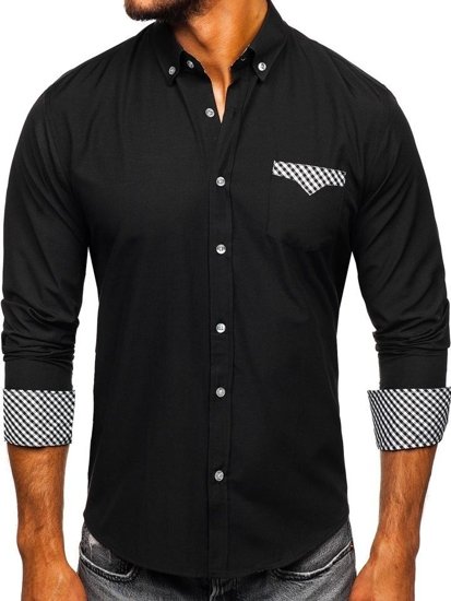 Мъжка елегантна риза с дълъг ръкав цвят черна Bolf 4711