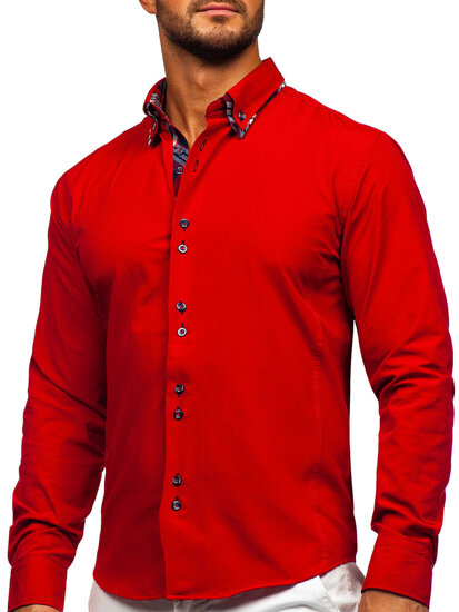 Мъжка елегантна риза с дълъг ръкав червена Bolf 4704