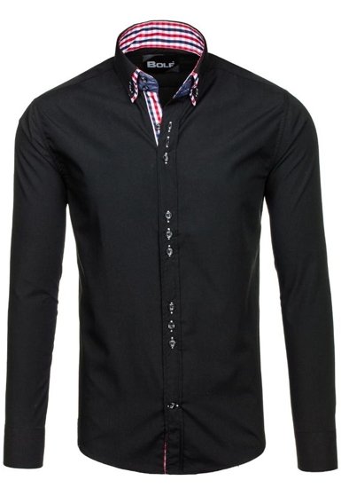 Мъжка елегантна риза с дълъг ръкав черна Bolf 0926