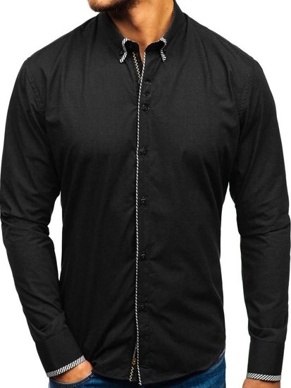 Мъжка елегантна риза с дълъг ръкав черна Bolf 2701-1