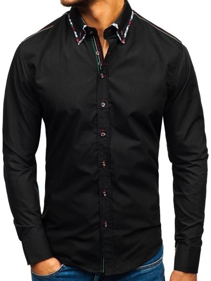 Мъжка елегантна риза с дълъг ръкав черна Bolf 2701