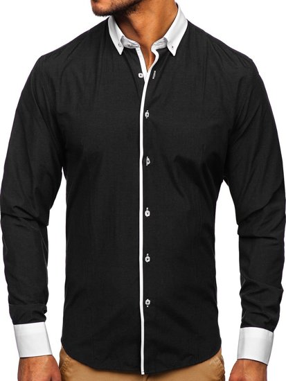 Мъжка елегантна риза с дълъг ръкав черна Bolf 2782