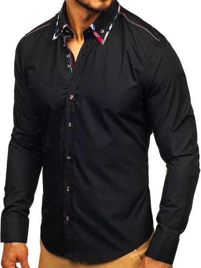 Мъжка елегантна риза с дълъг ръкав черна Bolf 3701
