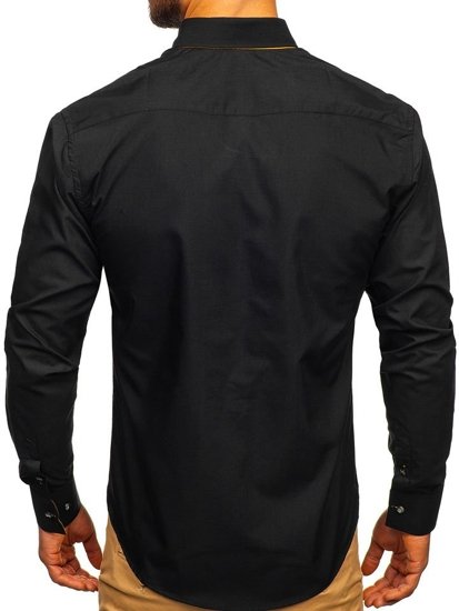Мъжка елегантна риза с дълъг ръкав черна Bolf 3708