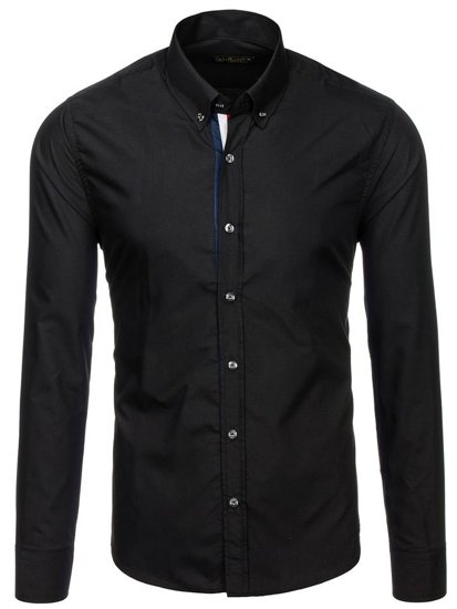 Мъжка елегантна риза с дълъг ръкав черна Bolf 3713