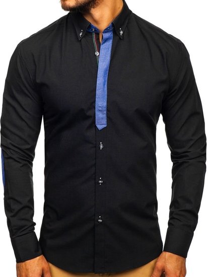 Мъжка елегантна риза с дълъг ръкав черна Bolf 3725