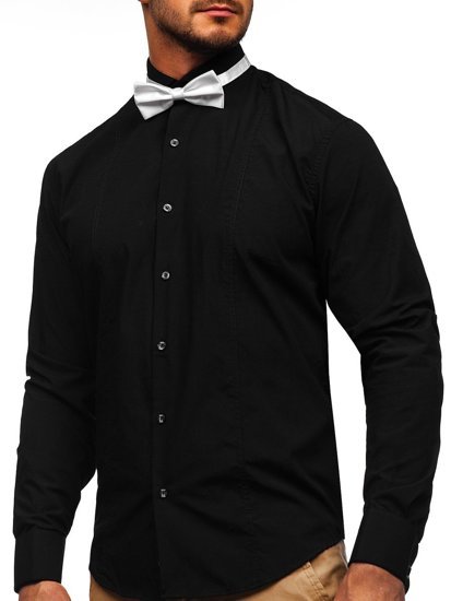 Мъжка елегантна риза с дълъг ръкав черна Bolf 4702 папионка+ копчета за ръкавели