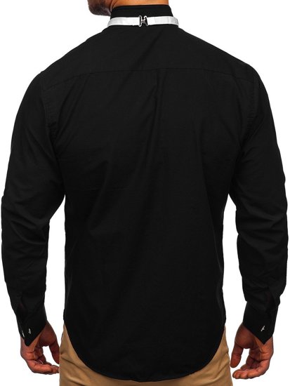 Мъжка елегантна риза с дълъг ръкав черна Bolf 4702 папионка+ копчета за ръкавели