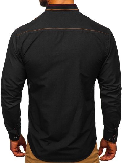 Мъжка елегантна риза с дълъг ръкав черна Bolf 4707