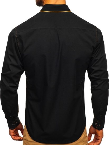 Мъжка елегантна риза с дълъг ръкав черна Bolf 4777