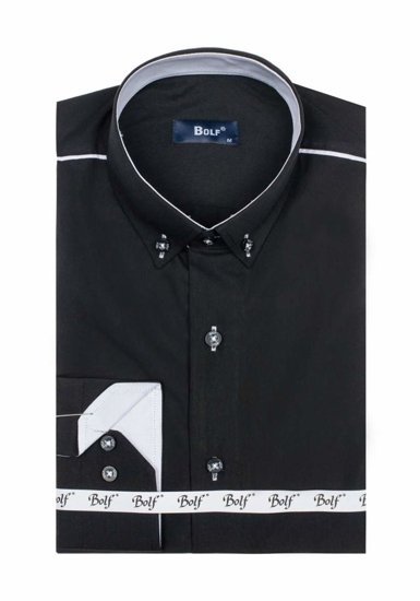 Мъжка елегантна риза с дълъг ръкав черна Bolf 5722