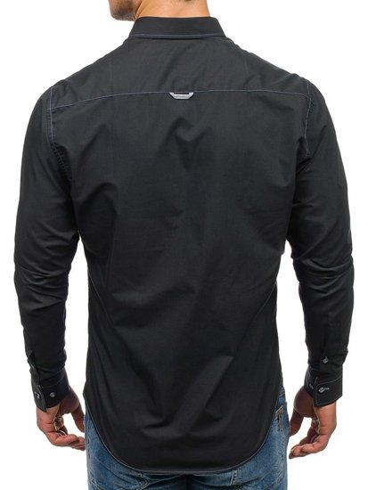 Мъжка елегантна риза с дълъг ръкав черна Bolf 5777