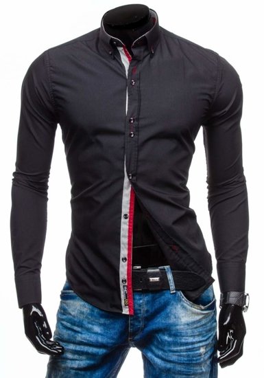Мъжка елегантна риза с дълъг ръкав черна Bolf 5819
