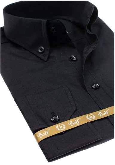 Мъжка елегантна риза с дълъг ръкав черна Bolf 5821