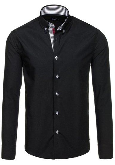Мъжка елегантна риза с дълъг ръкав черна Bolf 6943
