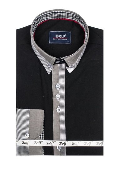Мъжка елегантна риза с дълъг ръкав черна Bolf 6950