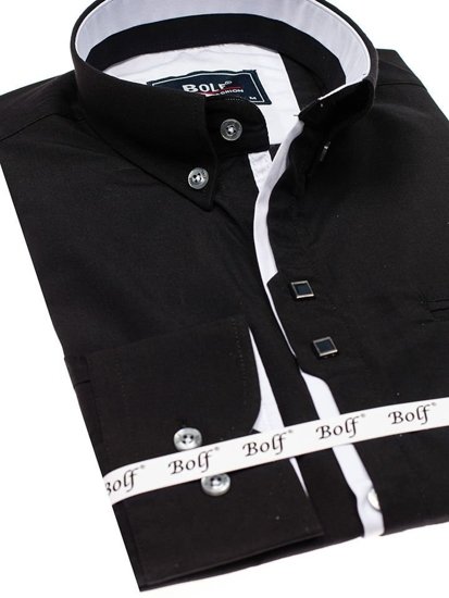 Мъжка елегантна риза с дълъг ръкав черна Bolf 7720