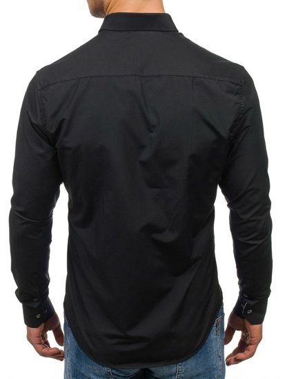 Мъжка елегантна риза с дълъг ръкав черна Bolf 7722