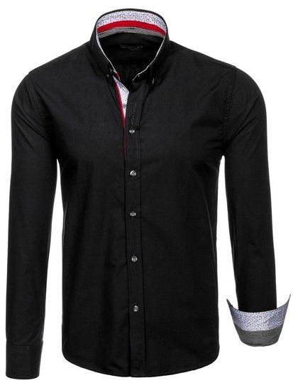 Мъжка елегантна риза с дълъг ръкав черна Bolf 8839