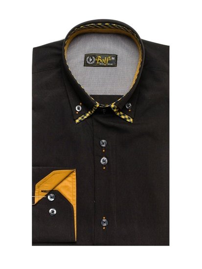 Мъжка елегантна риза с дълъг ръкав черно-кафява Bolf 4708