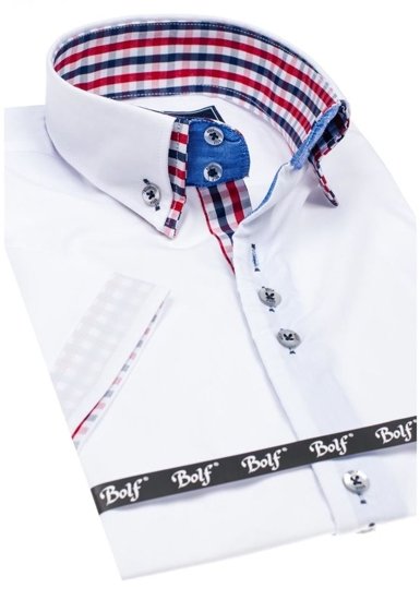 Мъжка елегантна риза с къс ръкав бяла Bolf 3507