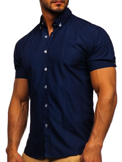 Мъжка елегантна риза с къс ръкав тъмносиня Bolf 5535