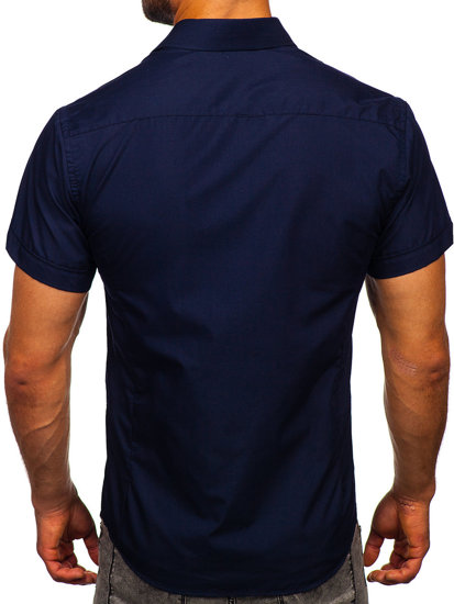 Мъжка елегантна риза с къс ръкав тъмносиня Bolf 7501