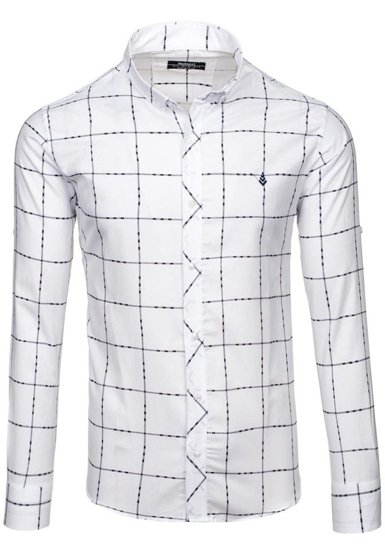 Мъжка карирана риза с дълъг ръкав бяла Bolf 0280
