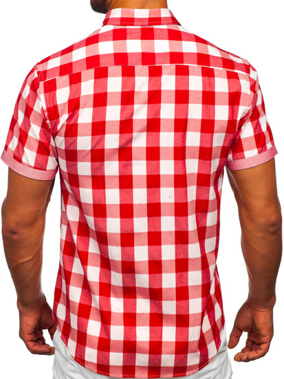 Мъжка карирана риза с къс ръкав червена Bolf 6522