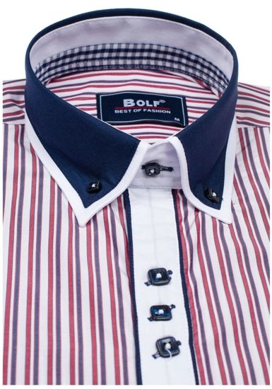 Мъжка риза на райета с дълъг ръкав червена Bolf 6884