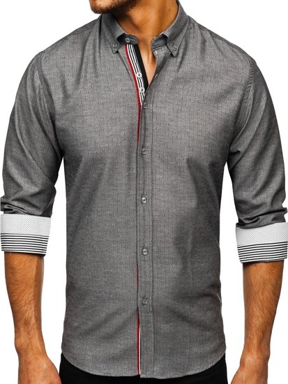 Мъжка риза с дълъг ръкав графитена Bolf 8843