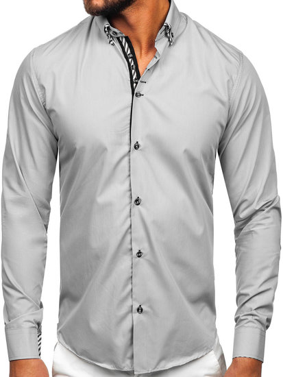 Мъжка риза с дълъг ръкав сива Bolf 3762