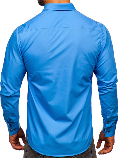 Мъжка риза с дълъг ръкав синя Bolf 3762