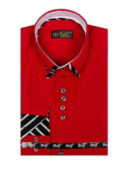 Мъжка риза с дълъг ръкав червена Bolf 3762