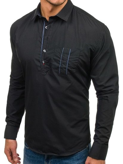 Мъжка риза с дълъг ръкав черна Bolf 5791